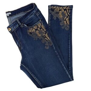 Style Women Dark Wash Embellished Rhinestone‎ Jeans Streetwear Grunge